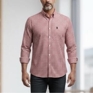 Psycho Bunny By Robert Godley Pima Cotton Shirt Men’s Sz L Plaid Red Long Sleeve